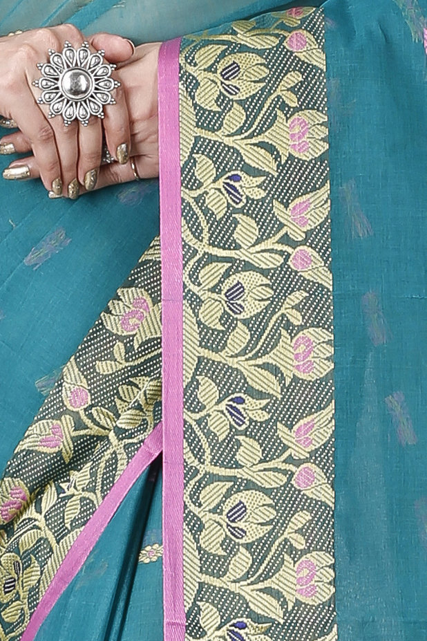 Dark Green Pure Cotton Gopika Tant Saree (1057)